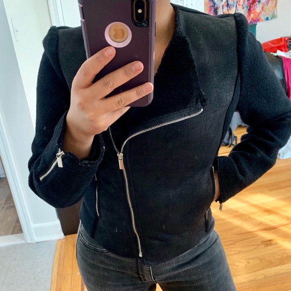 Zara Black Biker Jacket (wool and polyester) - Picture 2 of 6